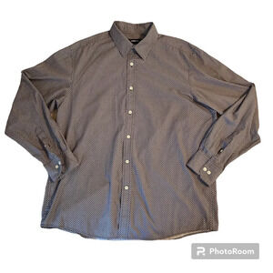 CLAIBORNE Men Dress Shirt Size Large 100% Cotton Long Sleeves Blue Geometric